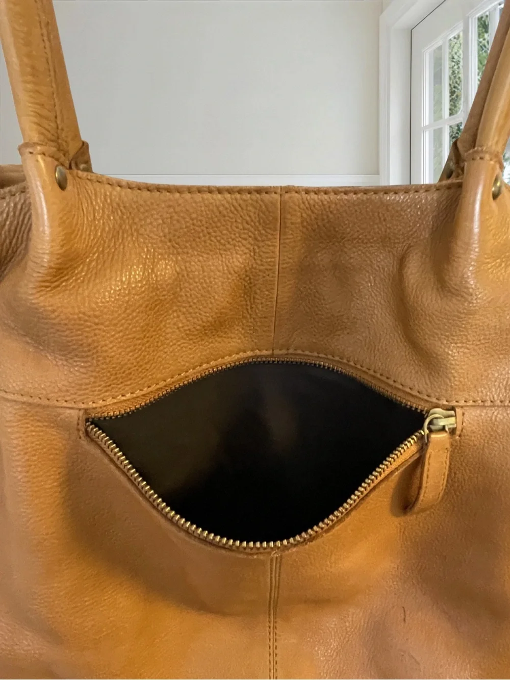 VILENCA HOLLAND Women's Tan Genuine Leather Tote Shoulder Bag Boho Whipstitch